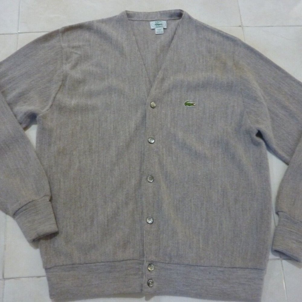 Vintage Izod Lacoste Sweater Mens Large L USA Made Button Front GREY - Picture 1 of 6